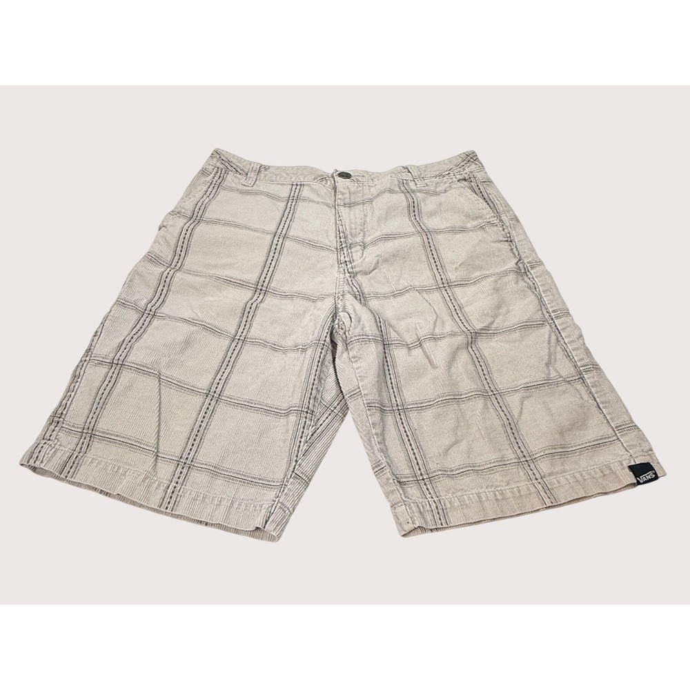 Vans Mens Beige Plaid Corduroy Shorts Size 30 Y2K Skater Casual Gorp Streetwear